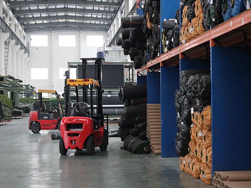 Artificial lawn production factory delivery workshop, warehouse stocking corner